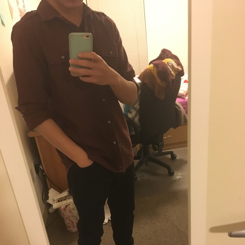 Guess Burgundy Button Down